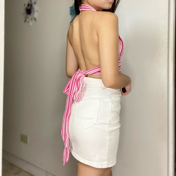 SHEIN pink striped halter crop top - Picture 3 of 5